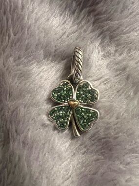 Brighton green rhinestone 4 leaf clover charm/pendant, Luck on back, excellent